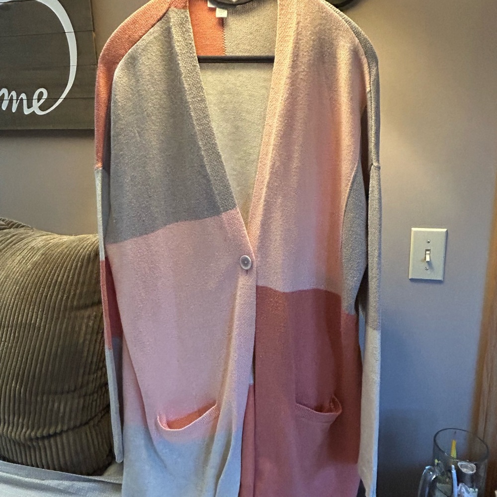 J. Jill Peach and Gray Cardigan Sweater V-Neck